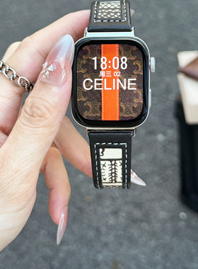 萱芊适用于黑花纹马鞍表带华为手表Fit4/4pro321专用腕表带watch543智能手环高级创意女款GT5/4pro皮质