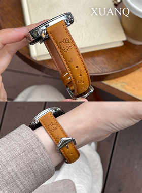 萱芊适用GT6秋冬可爱KT猫印花皮质表带华为手表GT5GT4表带毛呢女款GT3/2/1手表带Fit321新款荣耀magic2/4pro