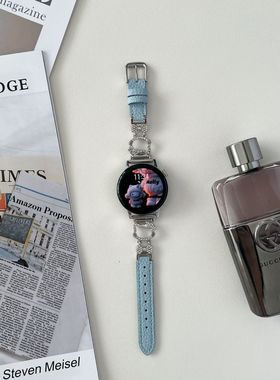 萱芊适用GT6华为gt5表带女watch5手表gt4新款pro女款智能watchgt5高级gt2女士gt3女41mm皮质gt专用gt1蓝色