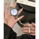 萱芊适用于双圈夹皮单链金属表带华为手表GT4GT3表带watch4watch3pro女款 GT2pro手表带GT1新款 女士皮吊坠小众