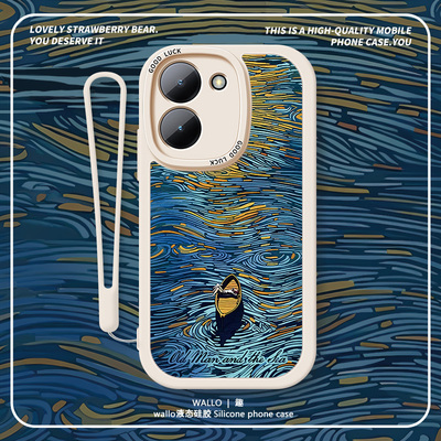 新地带适用vivoy31s手机壳y35挂绳y3新款全包y78小羊皮y100套y77插画y76s防摔y53s梵高y33s艺术y55s男y7sy77e