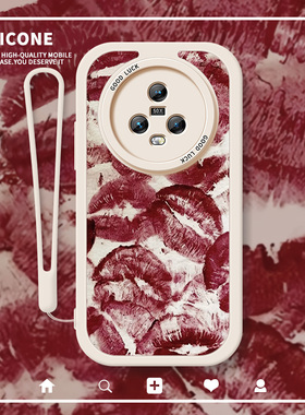 红色唇印适用华为荣耀magic3手机壳magic5不会撞壳5pro高级感4pro防摔套play5t潮play7t全包play6t冷淡play4t