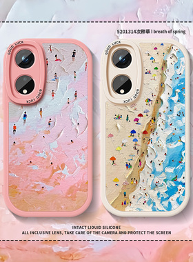 夏日沙滩适用oppoa2手机壳a58羊皮r17套k10油画findx6pro防摔reno11小众10por高级真我gtneo5文艺5se挂绳v30t