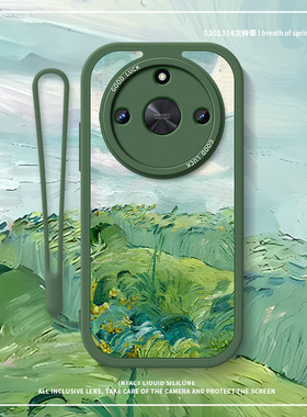 油画绿色适用荣耀x50手机壳9x小清新x40小羊皮x30防摔8x保护套v30pro高级感x20简约x50i潮honorx40男女v40gt