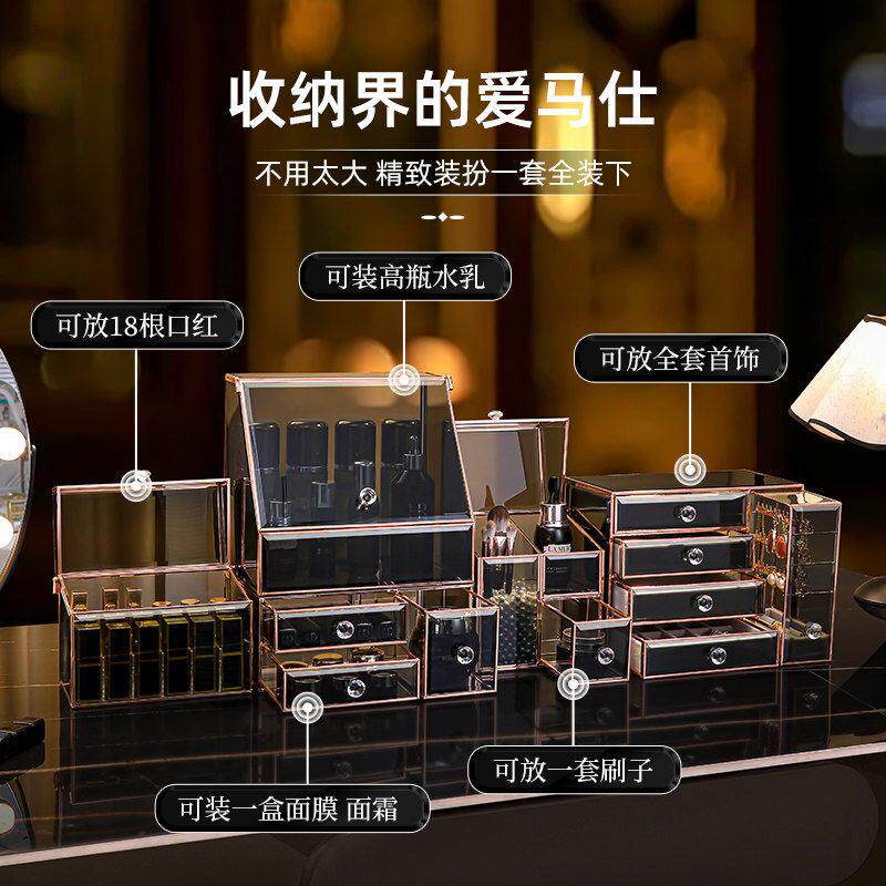 德国化妆品收纳盒桌面新款防尘化妆刷口红盒高级感护肤品置物架