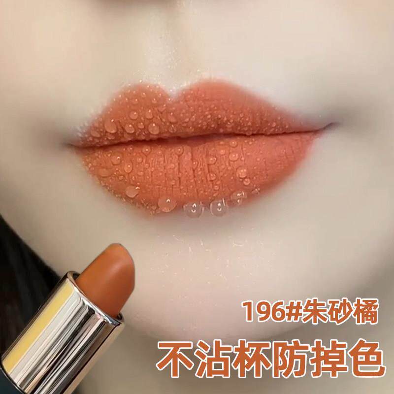 不掉色不沾杯口红肉桂奶茶防水持久不脱色哑光番茄红棕姨妈色显白