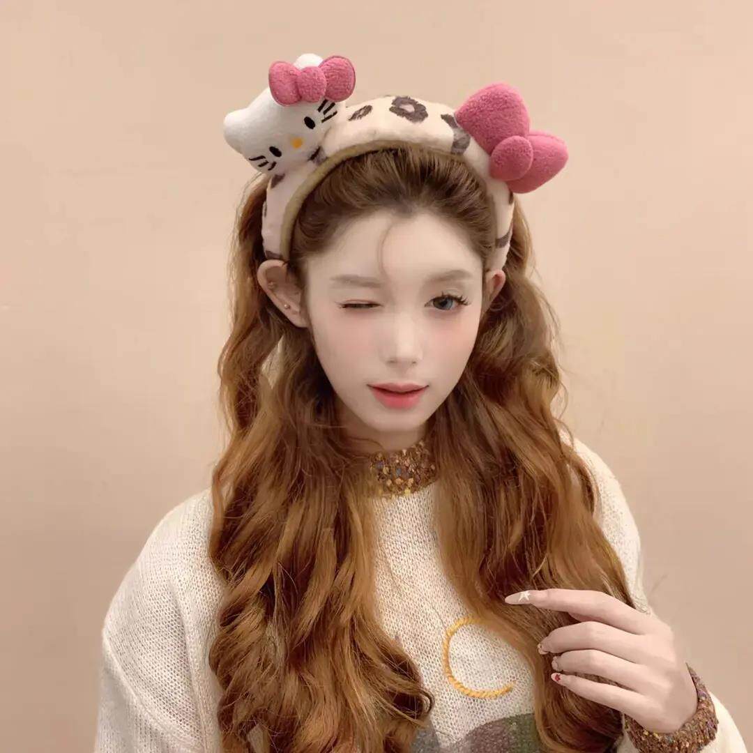 豹纹Kitty甜美可爱毛绒发箍女蝴蝶结新款洗脸少女高颜值头饰YL