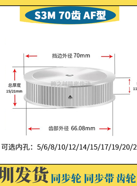 HTPS不锈钢S3M70齿槽宽11/17 SUS304两面平AF型同步轮 内孔5-25mm