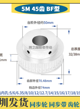 5M45齿/T 槽宽16/21 BF型150 带凸台阶200 同步皮带轮 内孔5-20mm
