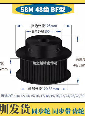 HTPT/EBL钢料S8M48齿槽宽27/32同步轮300BF带台阶250内孔10-30mm