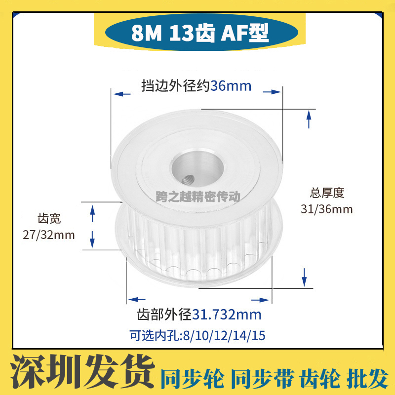 8M13齿/T 8M250同步带轮300 槽宽27/32 AF型两面平  内孔8-15mm
