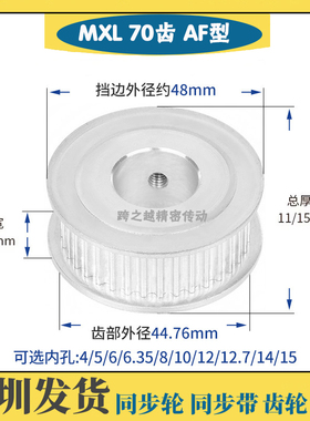 MXL70齿  槽宽7/11 AF型 两面平 齿距2.032 同步带轮 内孔4-15mm