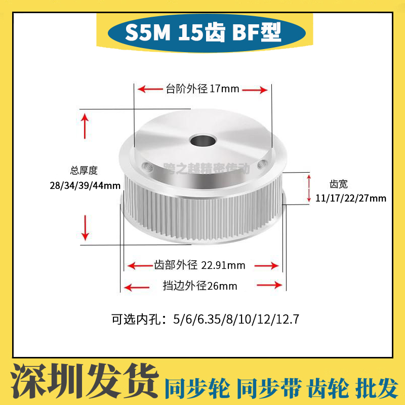 HTPS不锈钢S5M15齿槽宽11/17/22/27 SUS304 BF型同步轮内孔4-14mm