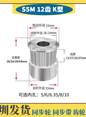 HTPS不锈钢S5M12齿槽宽11/17/22/27 SUS304 K型 同步轮内孔4-10mm
