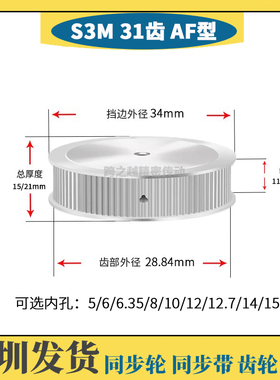 HTPS不锈钢S3M31齿槽宽11/17 SUS304两面平AF型同步轮 内孔5-15mm