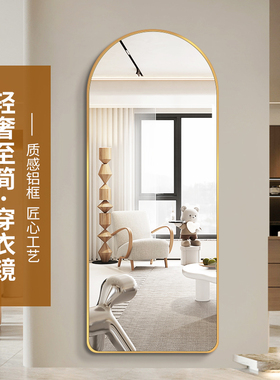 轻奢拱形全身镜贴墙试衣镜穿衣镜家用卧室壁挂墙式ins落地镜子