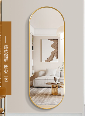 轻奢椭圆形全身镜家用带框穿衣镜壁挂墙式ins服装店贴墙大试衣镜