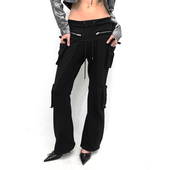 aw23 秋冬低腰休闲针织毛边拉链黑色工装 喇叭裤 98ossi 卫裤