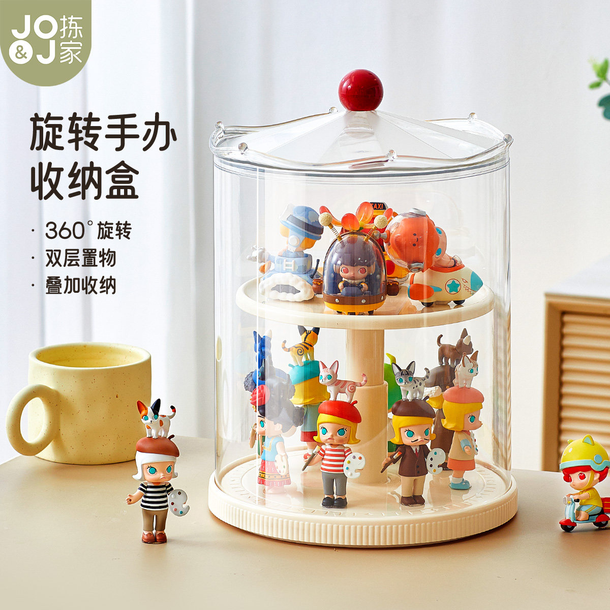 拣家盲盒收纳展示架透明旋转手办摆件置物架防尘罩泡泡玛特收纳盒图片