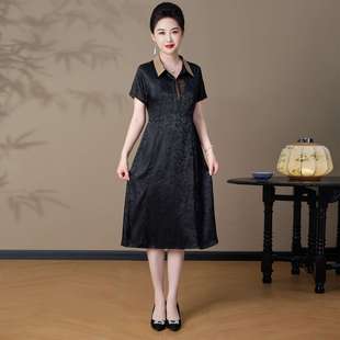 聲雨竹高檔真絲連衣裙女夏季 國(guó)風(fēng)氣質(zhì)中老年人媽媽桑蠶絲奶 新中式