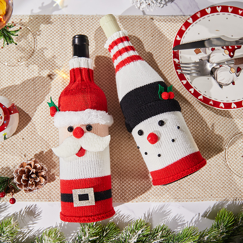 圣诞节装饰酒瓶套2025年卡通圣诞老人红酒香槟套节日晚餐场景布置