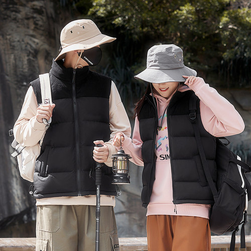 啄木鸟棉马甲男女款冬季拼色立领加厚保暖背心潮流外套棉服情侣装