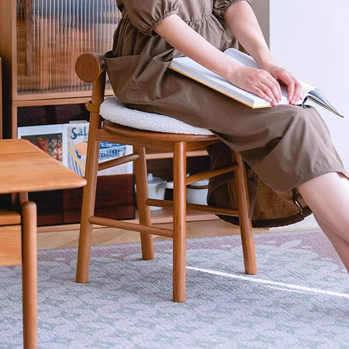 日式实木餐椅北欧原木风圆凳