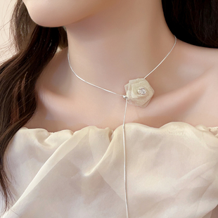 超仙玫瑰花朵抽拉式 长项链女轻奢小众高级感锁骨链配饰颈链新款