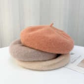 柔软兔毛 绵羊毛贝雷帽子女士秋冬保暖纯色蓓蕾帽时尚 逛街画家帽