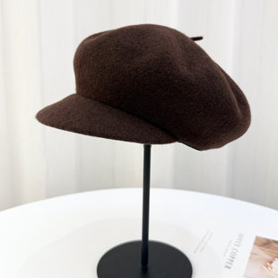 韩版 日系羊毛鸭舌帽子女秋冬逛街时尚 报童帽显脸小八角帽 爆款