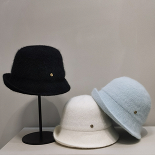 高品质小香风兔毛渔夫帽女时尚 逛街保暖帽子 M标卷边盆帽秋冬新款