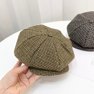英伦风羊毛呢八角报童帽男女贝雷帽秋冬保暖大头围鸭舌帽子报童帽