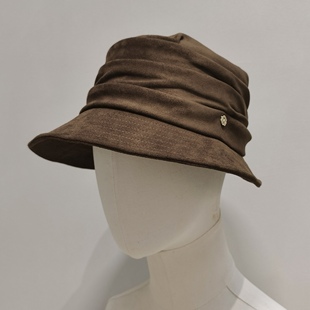显脸小盆帽日系休闲软檐咖色帽子 时尚 气质款 褶皱渔夫帽女秋冬新款