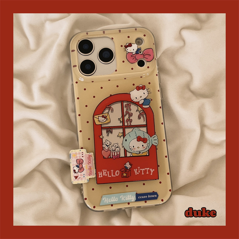 适用苹果手机壳波点镜面kitty