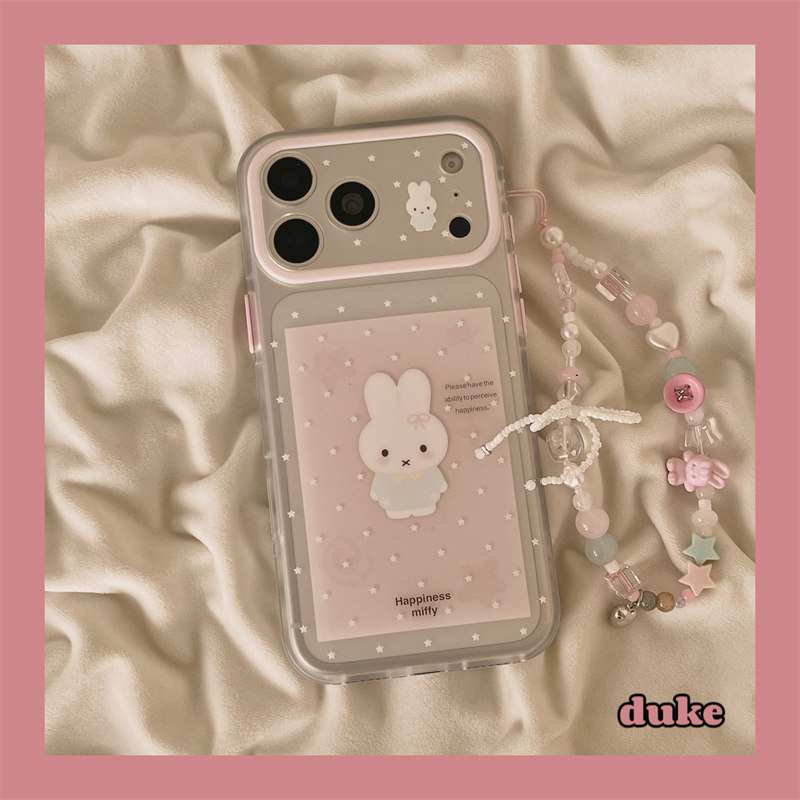 独壳 ins透明粉色波点兔子链条适用苹果17promax手机壳18pro可爱少女iPhone16pro新款15防摔16女款手机套硬壳