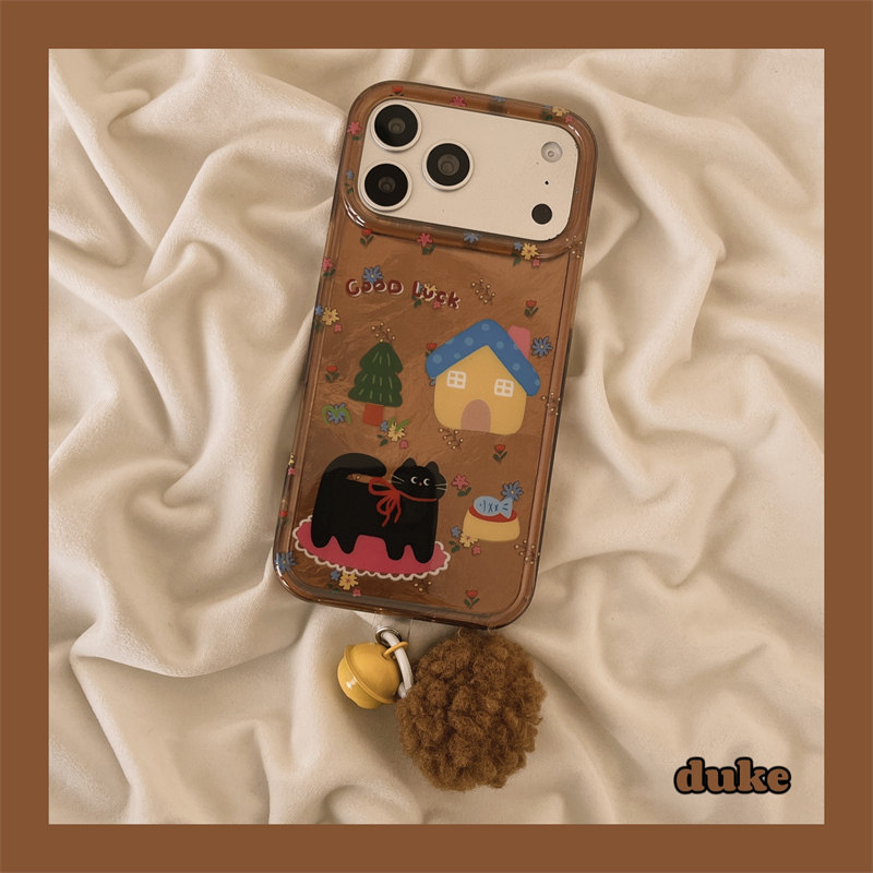 适用苹果手机壳秋冬卡通棕色猫咪