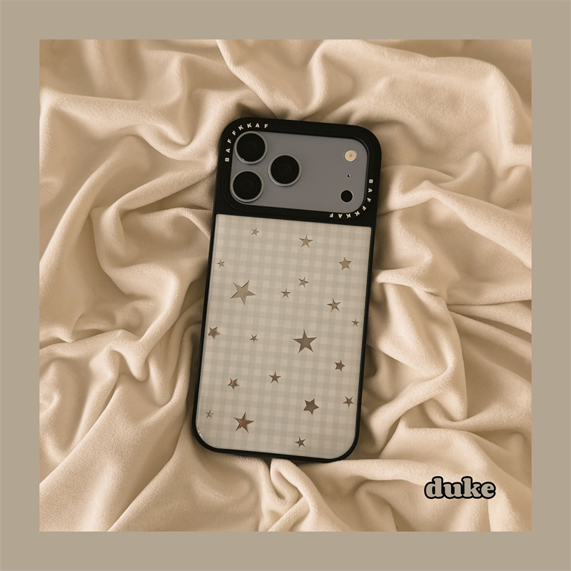 适用苹果手机壳ins蓝色格纹星星