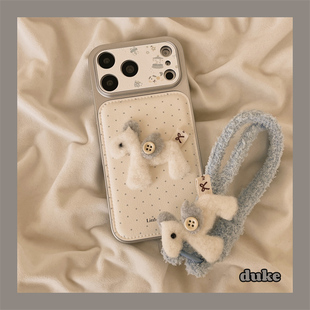 独壳 ins风韩系波点立体小马挂绳适用苹果17promax手机壳简约奶乎乎iPhone16新款15防摔14pro女款手机套硬壳
