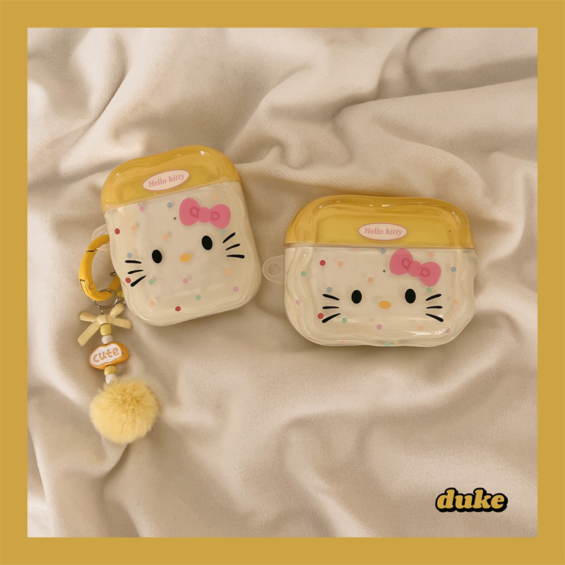 卡通黄色波点kitty猫苹果耳机壳