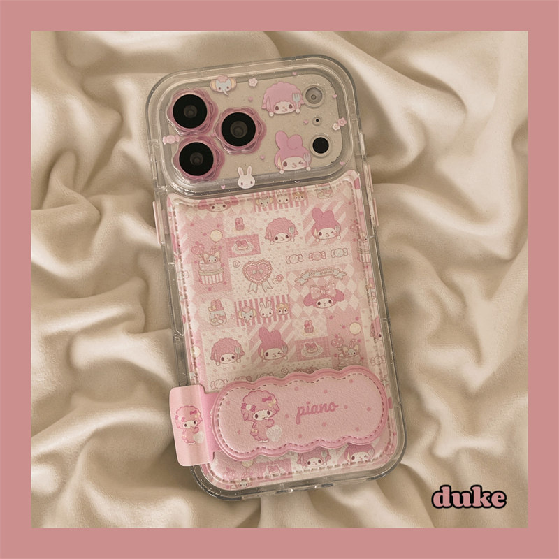 独壳 皮质粉色格子必爱诺小羊支架适用苹果17promax手机壳网红可爱iPhone16新款15防摔14pro女款13手机套硬壳