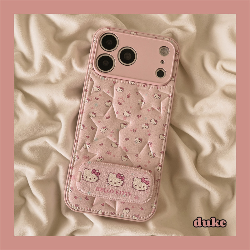 独壳 皮质粉色星星kitty折叠镜子支架适用苹果17promax手机壳iPhone16新款15防摔14pro女款13全包手机套硬壳,3C数码配件,手机保护套/壳,淘宝优惠券,粉丝福利购,淘宝优惠卷