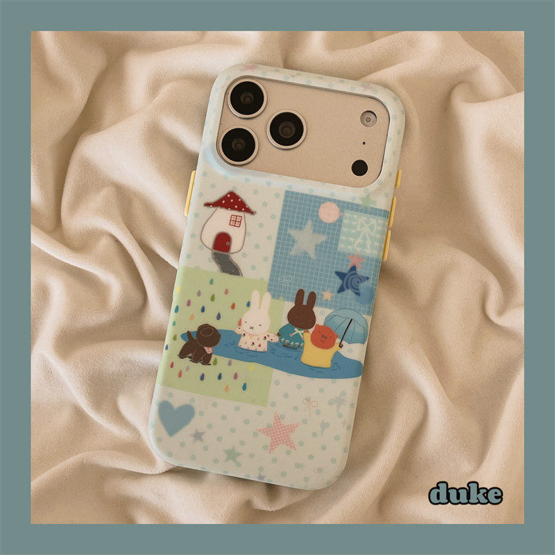 独壳 ins风韩系蓝色格子波点兔子适用苹果17promax手机壳小众创意iPhone16新款15pro防摔女款全包手机套硬壳