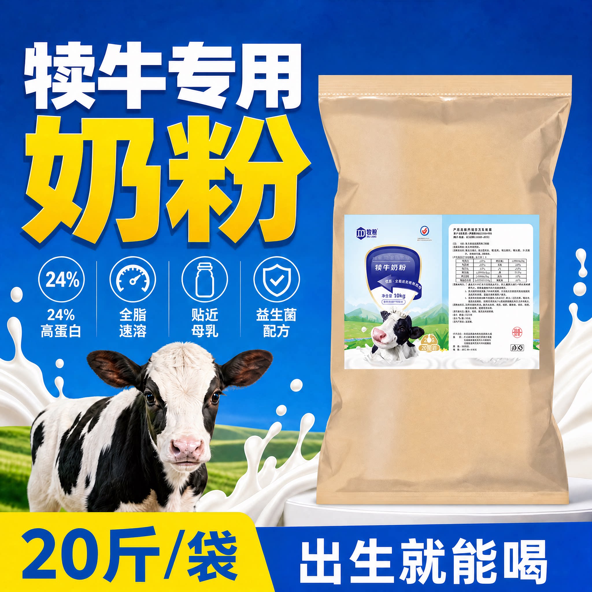 犊牛专用奶粉喂小牛犊吃的喝的奶粉刚出生小牛崽仔动物代乳粉保牧