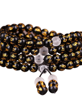 天然黑曜石108颗佛珠手链男女