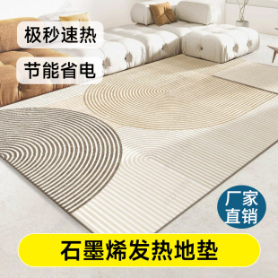 现代风石墨烯地暖垫瑜伽垫家用加热地垫卧室加厚绒面客厅电热地毯