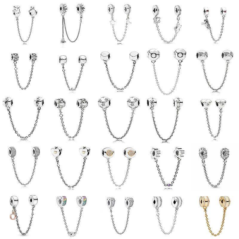 925纯银潘家风格防丢链手链固定夹安全链通用手镯防滑链diy配件