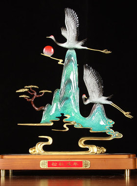 全铜摆件松鹤延年纯铜仙鹤家居工艺品家居桌面装饰贺岁祝寿送长辈