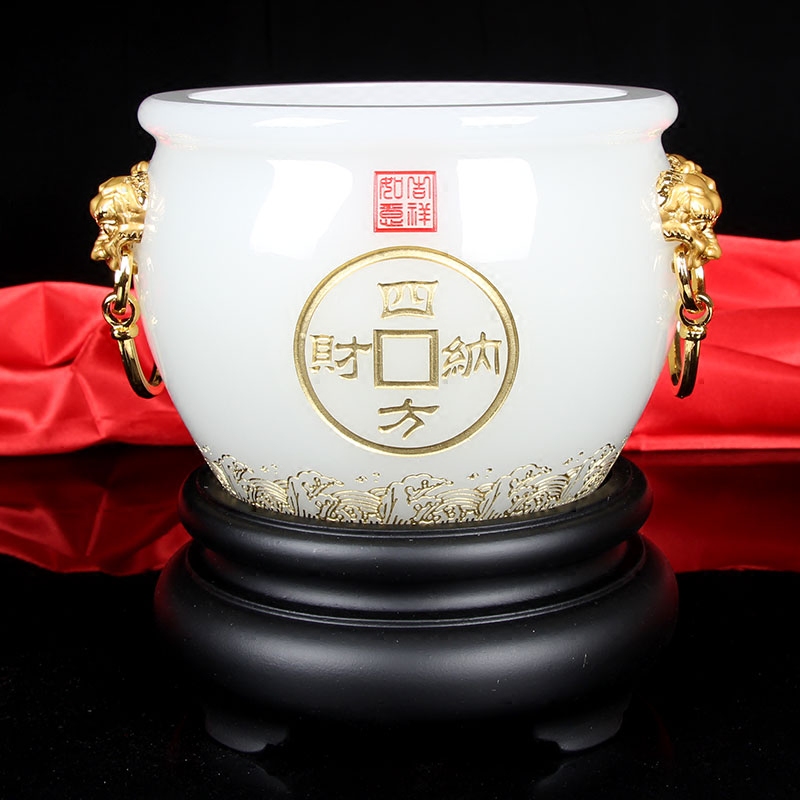 琉璃玉石招财聚宝盆摆件办公室桌面装饰公司开业送礼商务高档礼品
