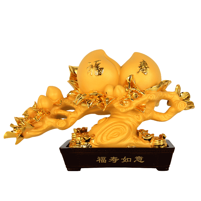树脂沙金大寿桃摆件长辈贺岁祝寿福寿如意礼品送父母老人生日礼物