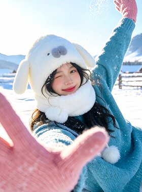 小海豹帽子围巾一体加厚保